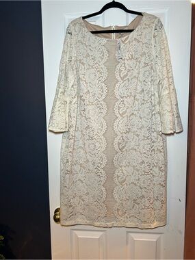 dressbarn Cream Lace Overlay Midi Dress